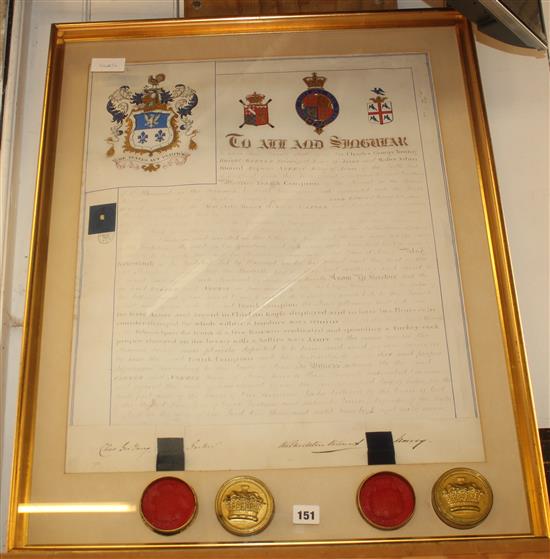 Victorian illuminated grant of knights arms